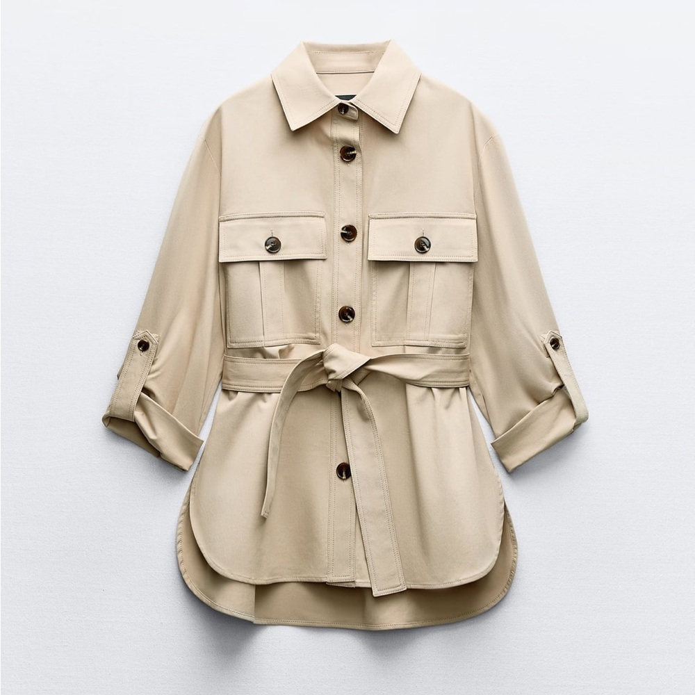 NWT Zara Women's Tan Belted Jacket - Picture 3 of 13